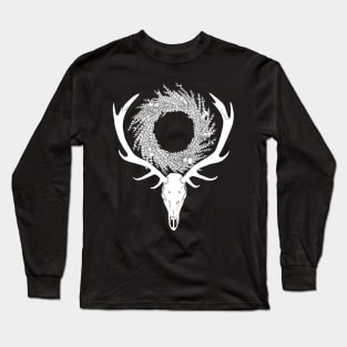 Deer Skull with Heather and Thistle Wreath Long Sleeve T-Shirt